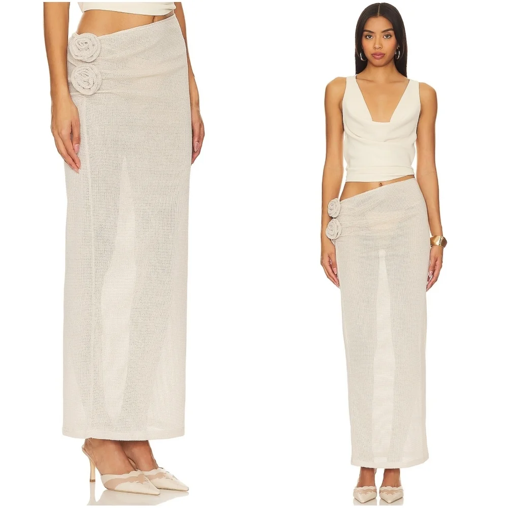 Lioness Soul Mate Mesh Netted Maxi Skirt in Cream XL NWT New